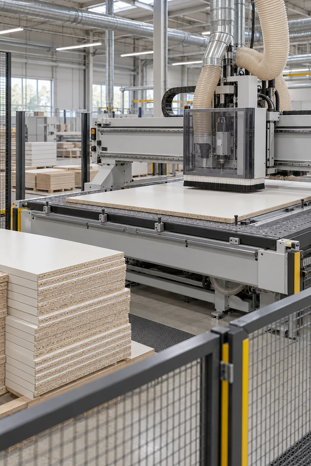 CNC router processing cabinet sheet goods.